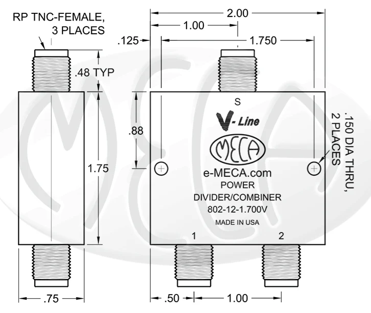 802-12-1.700V，RP-TNC 母頭，功率分配器/合路器MECA